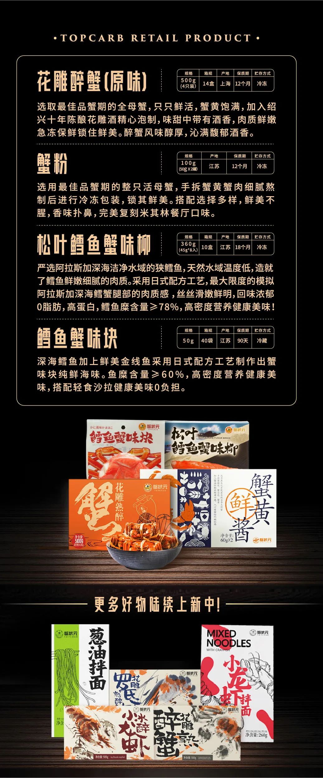 蟹状元花雕醉蟹蟹粉松叶鳕鱼蟹味柳